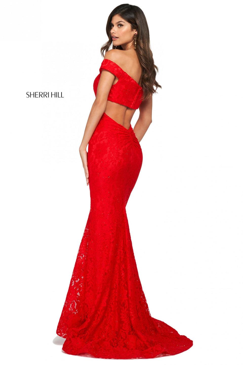 Sherri Hill Stretch Lace Gown With Off-the-shoulder Sweetheart Neckline Back Cut Out And Lower Back Ruching