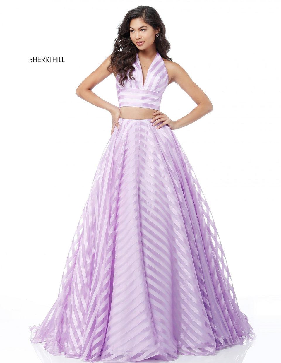 Sherri Hill Striped Two Piece Ball Gown Halter Bodice