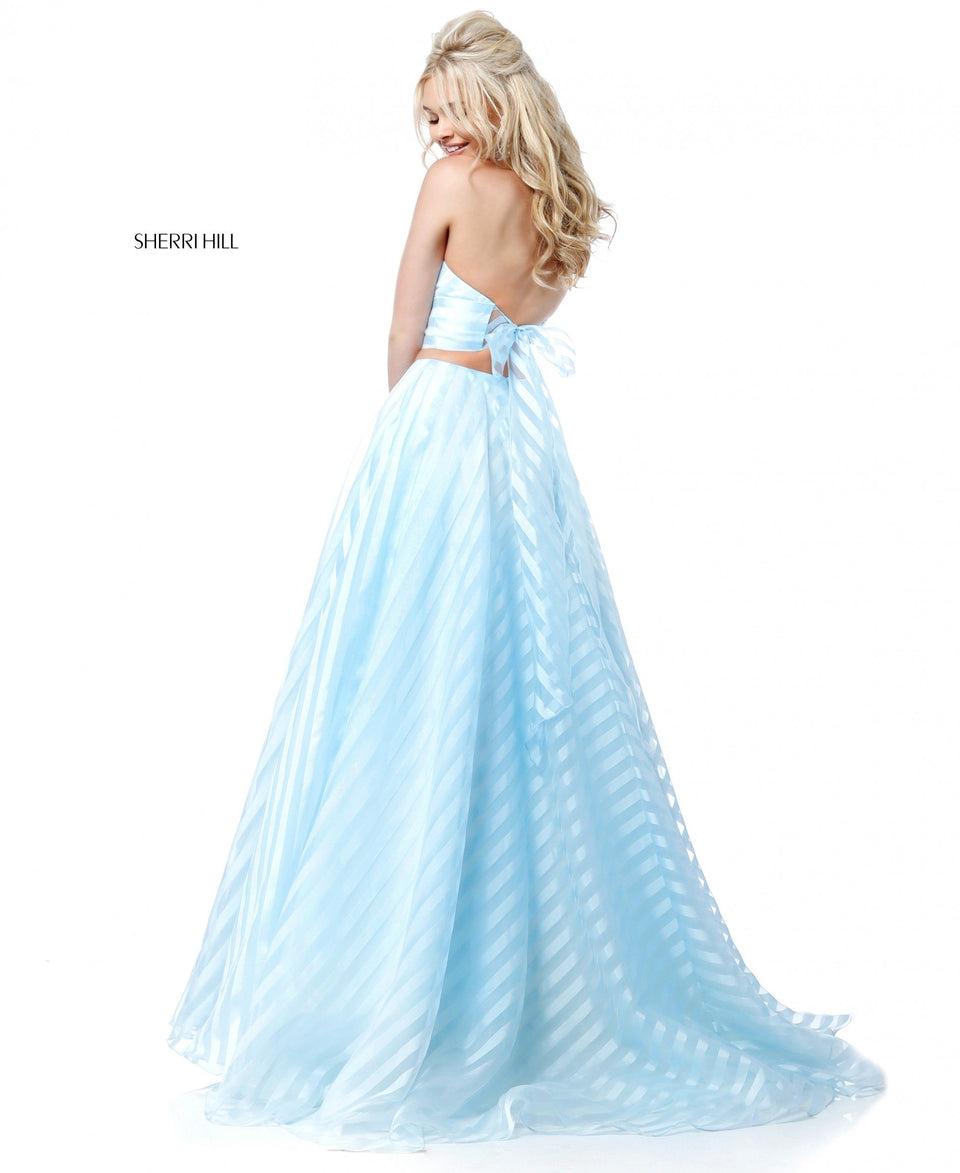 Sherri Hill Striped Two Piece Ball Gown Halter Bodice