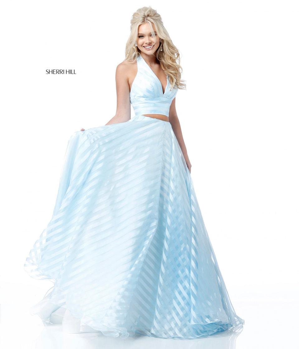 Sherri Hill Striped Two Piece Ball Gown Halter Bodice