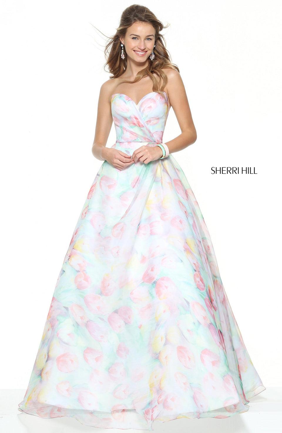Sherri Hill Sweetheart Strapless Tulip Print Ball Gown