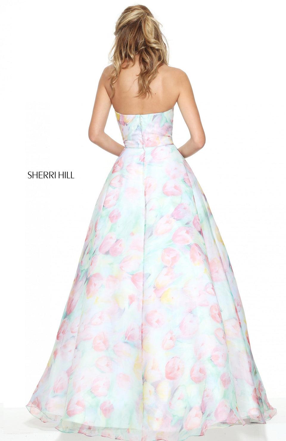 Sherri Hill Sweetheart Strapless Tulip Print Ball Gown