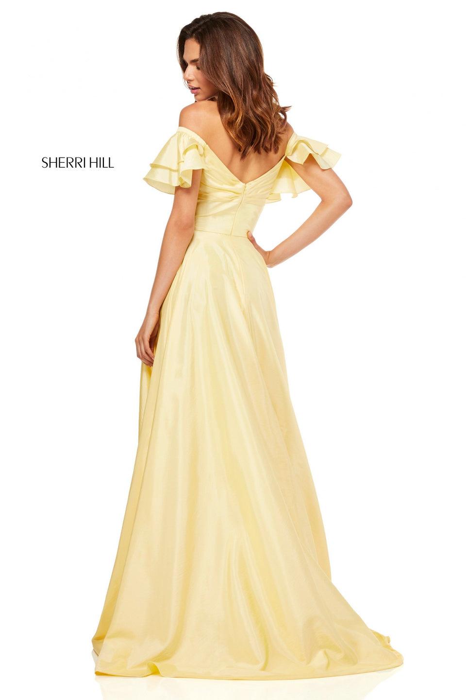 Sherri Hill Taffeta A-line Gown With A Ruffle Off The Shoulder Bodice