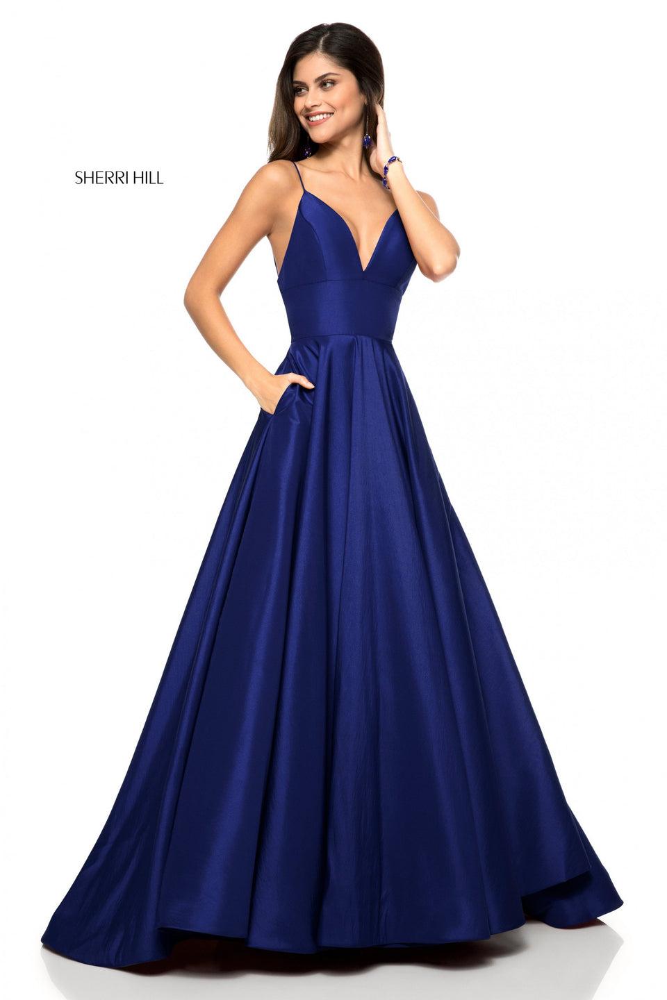 Sherri Hill Taffeta A-line Gown With A V-neck Bodice