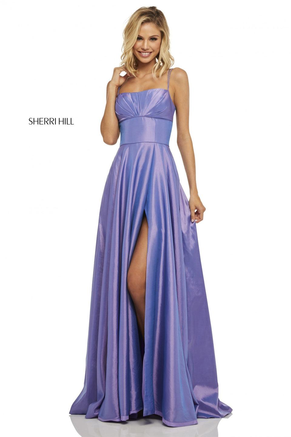 Sherri Hill Taffeta A-line With Pleated Bodice And Slit Skirt