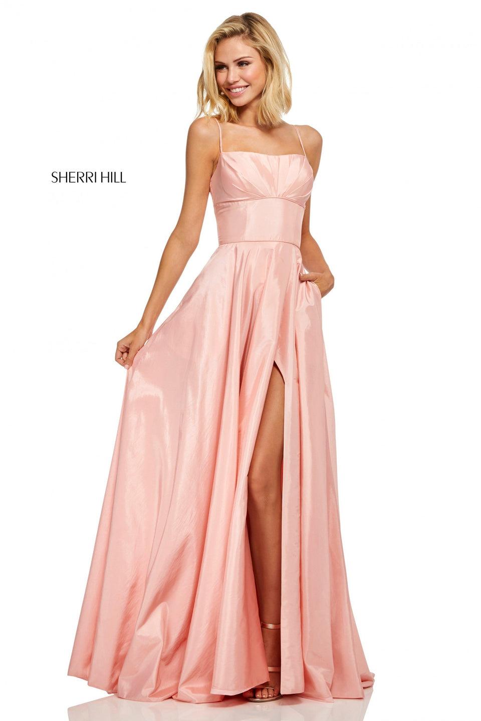 sherri hill Taffeta A-line with pleated bodice and slit skirt