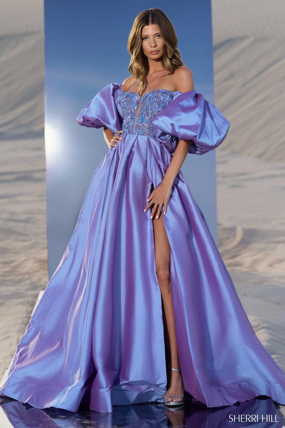 Sherri Hill Taffeta Ball Gown With Beaded Bodice And Ballon Sleeves