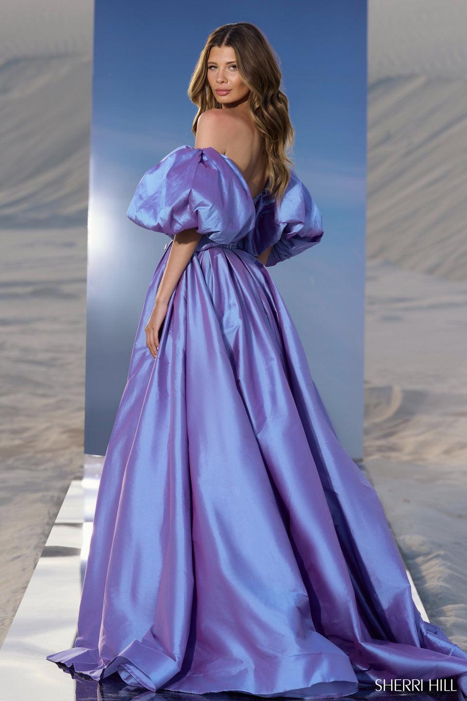 Sherri Hill Taffeta Ball Gown With Beaded Bodice And Ballon Sleeves