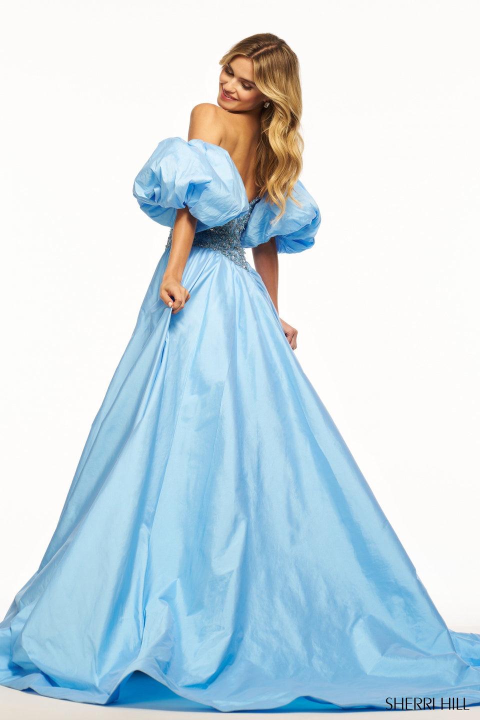 Sherri Hill Taffeta Ball Gown With Beaded Bodice And Ballon Sleeves