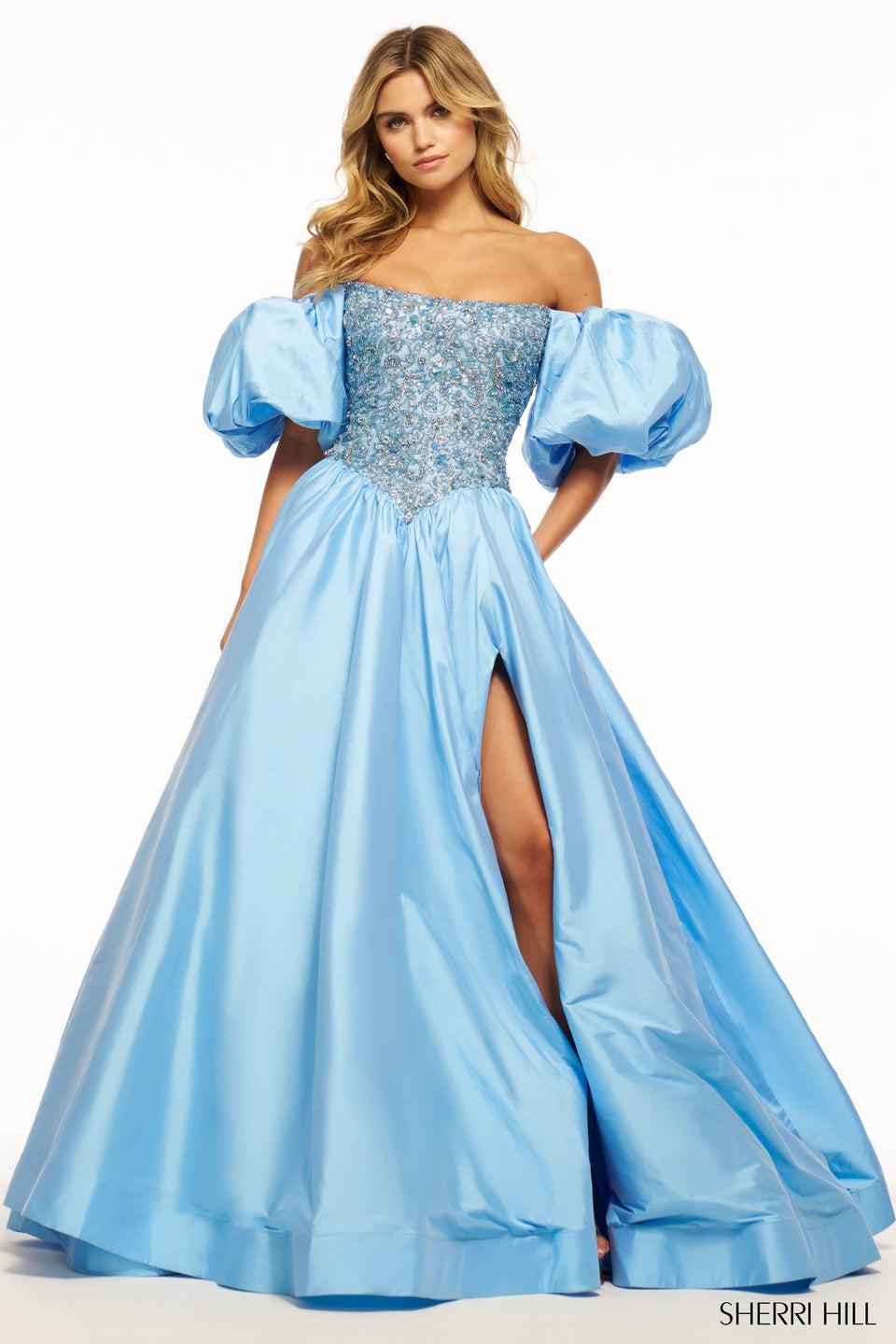 Sherri Hill Taffeta Ball Gown With Beaded Bodice And Ballon Sleeves