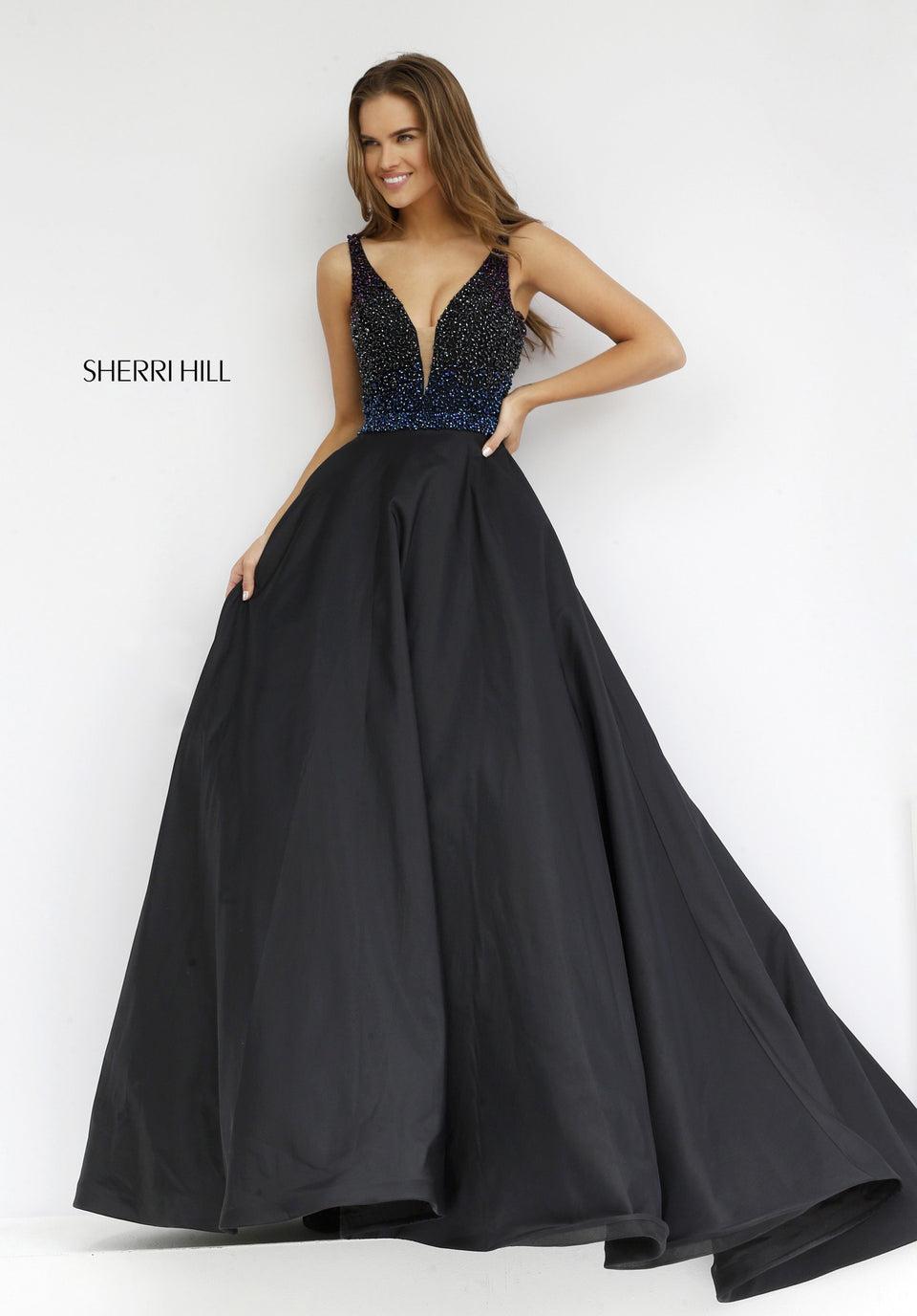 Sherri Hill Taffeta Ball Gown With Beaded Deep V Bodice