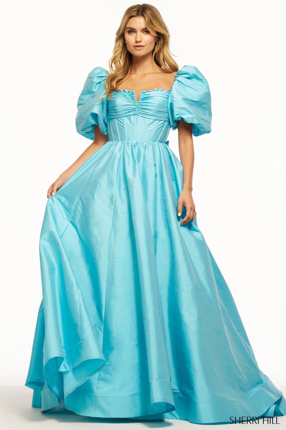 sherri hill Taffeta ball gown with corset bodice and balloon sleeves