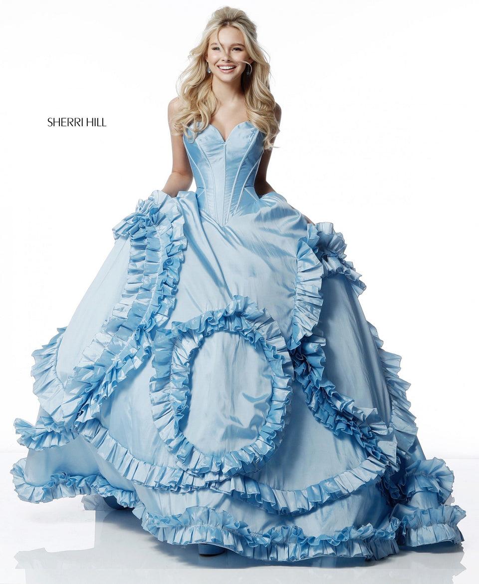 Sherri Hill Taffeta Ball Gown With Strapless Sweetheart Bodice And Ruffle Skirt