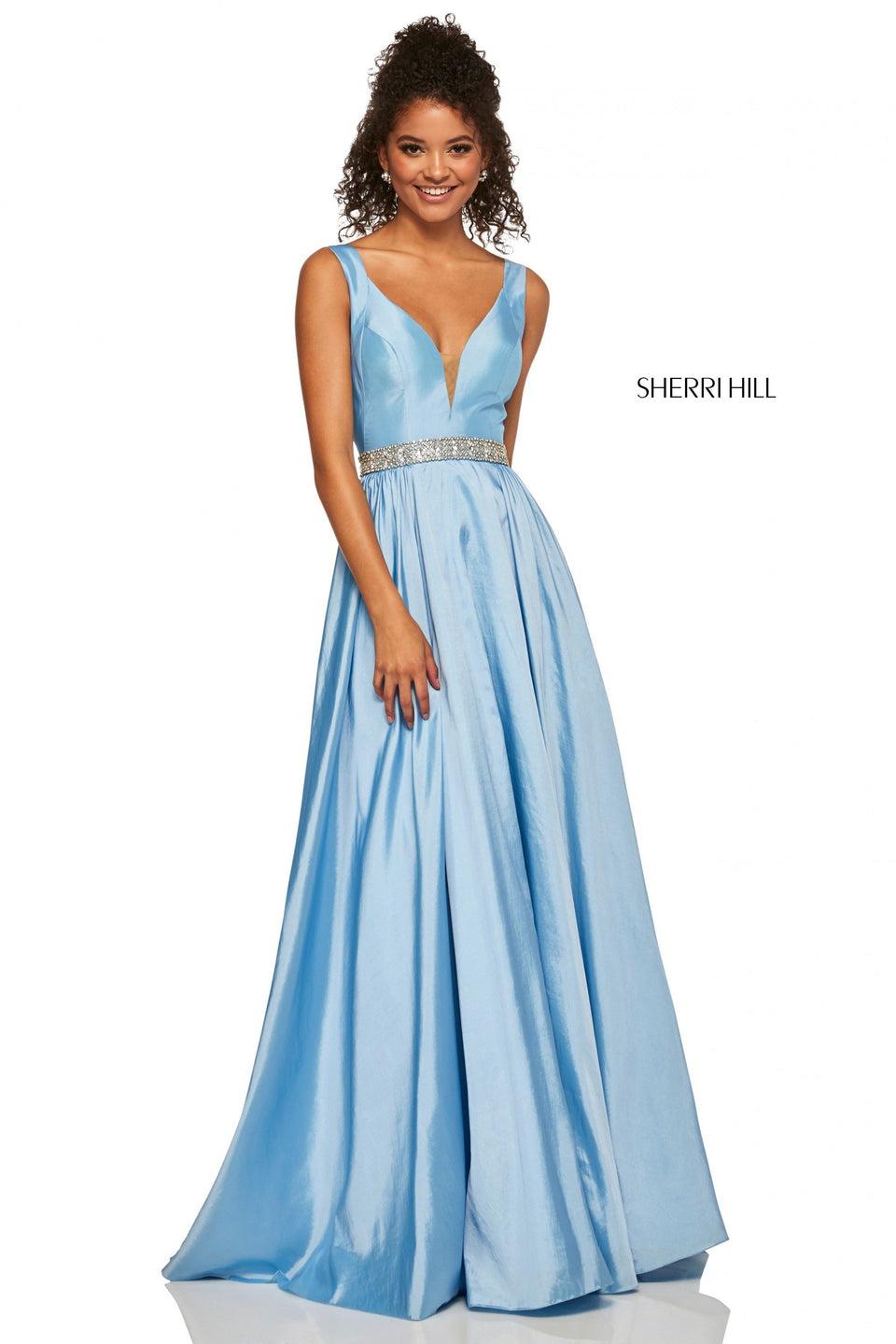 Sherri Hill Taffeta Ball Gown With V-neck Bodice And Beaded Waist Band