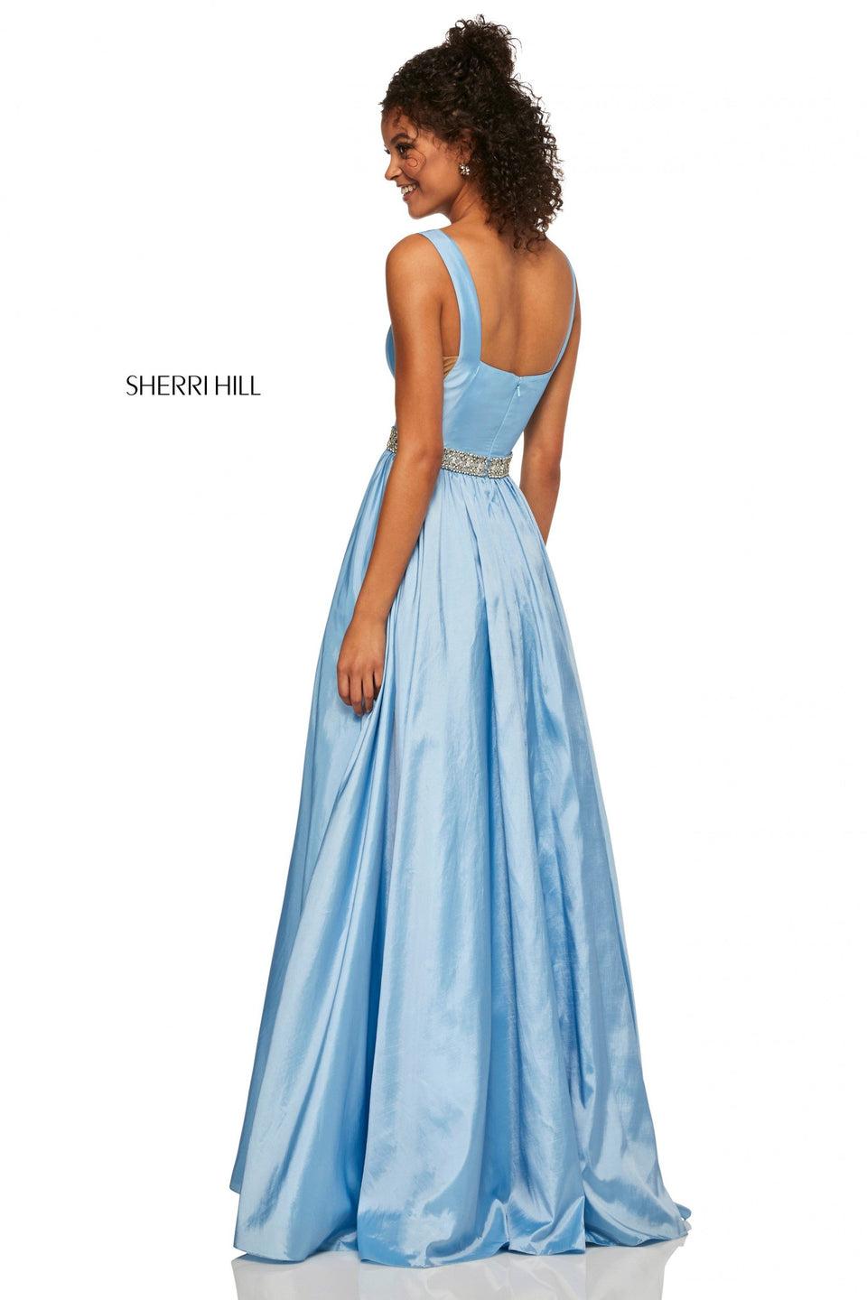 Sherri Hill Taffeta Ball Gown With V-neck Bodice And Beaded Waist Band