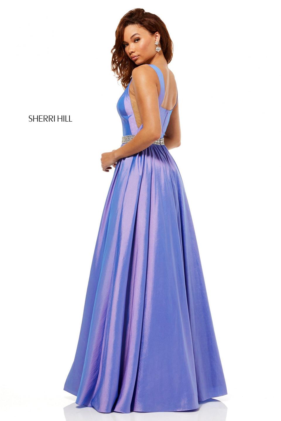 Sherri Hill Taffeta Ball Gown With V-neck Bodice And Beaded Waist Band