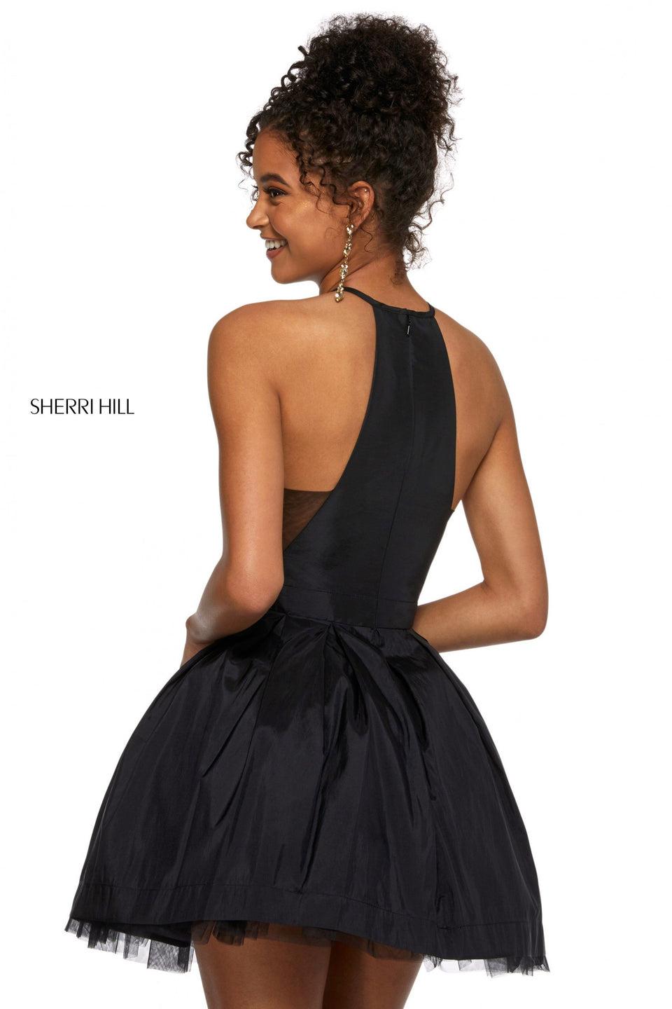 Sherri Hill Taffeta Cocktail Dress With High Halter Style Neckline Illusion Side Cut Outs And Full A-line Skirt