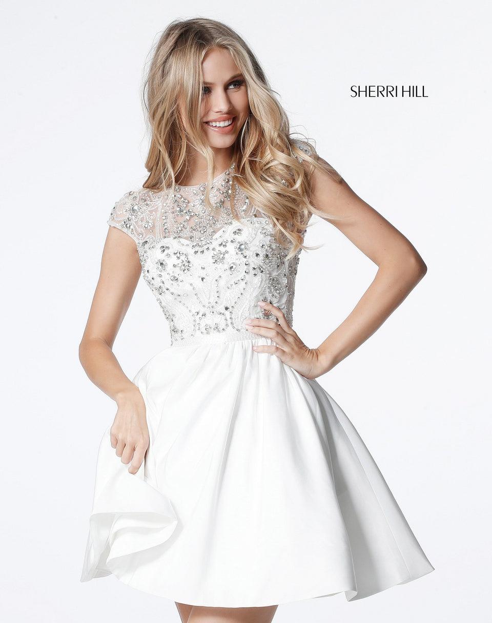 sherri hill Taffeta cocktail with beaded cap sleeve bodice
