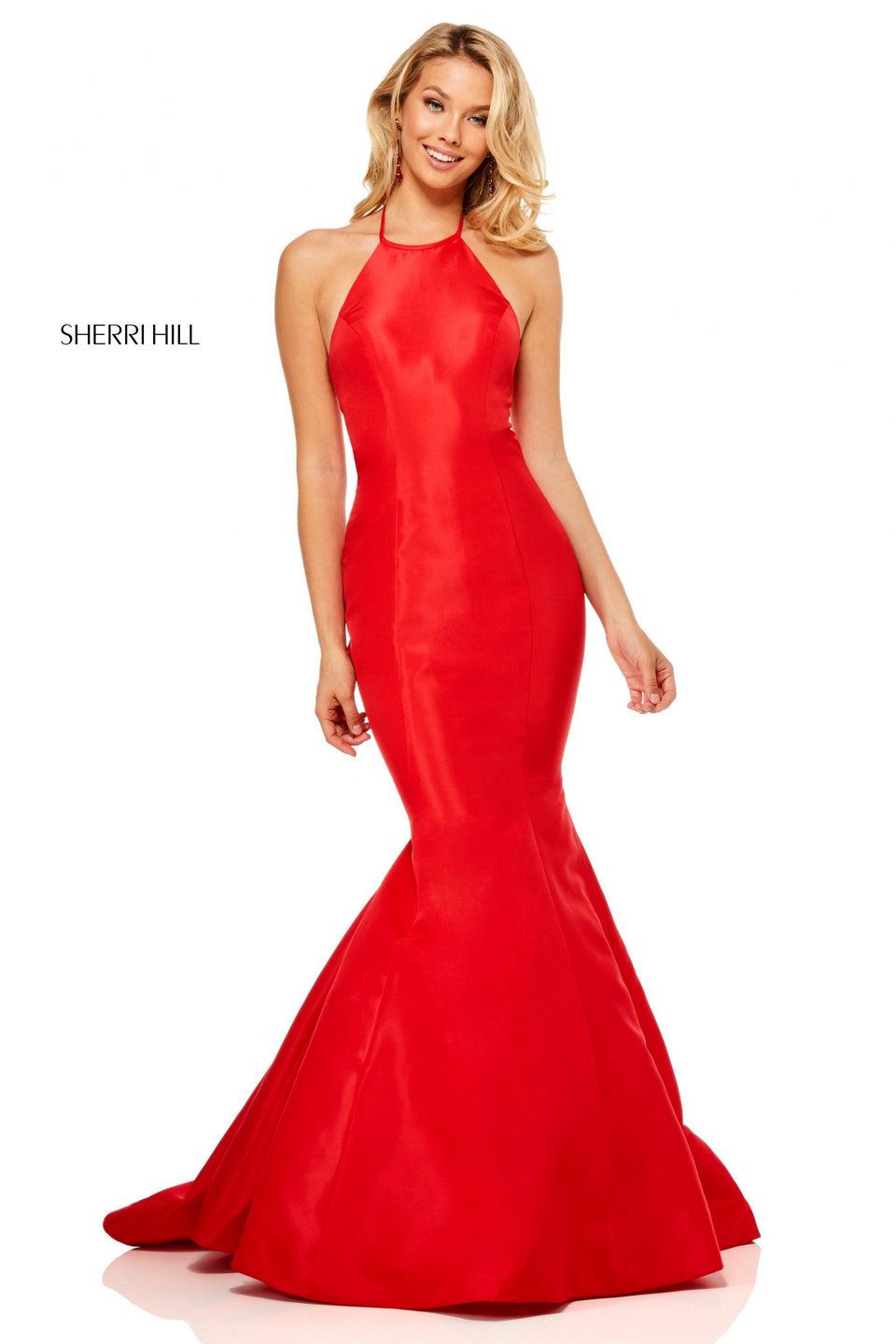 Sherri Hill Taffeta Mermaid Dress With A Ruffles Down The Train And Cut Out Bow Back