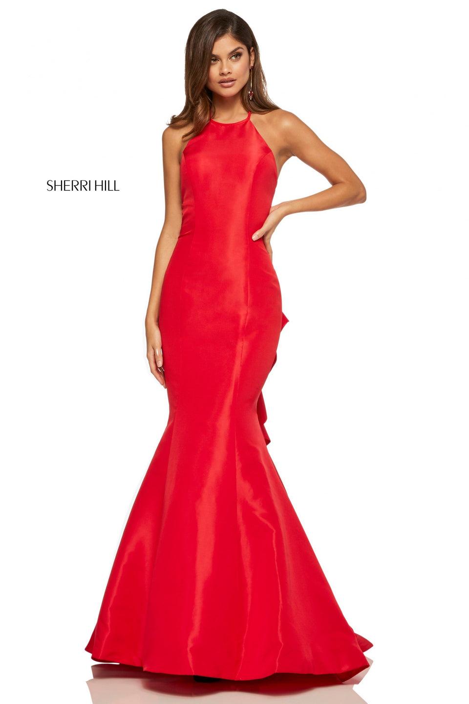 Sherri Hill Taffeta Mermaid Dress With A Ruffles Down The Train And Cut Out Bow Back