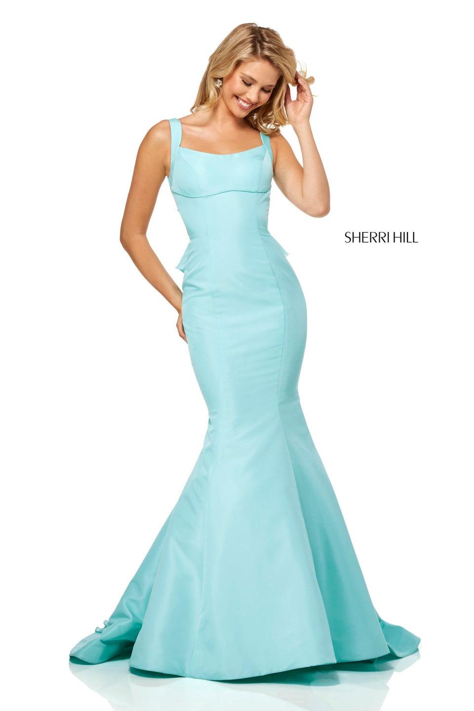 Sherri Hill Taffeta Mermaid Dress With Ruffles Down The Back Skirt And Lace Up Back Bodice