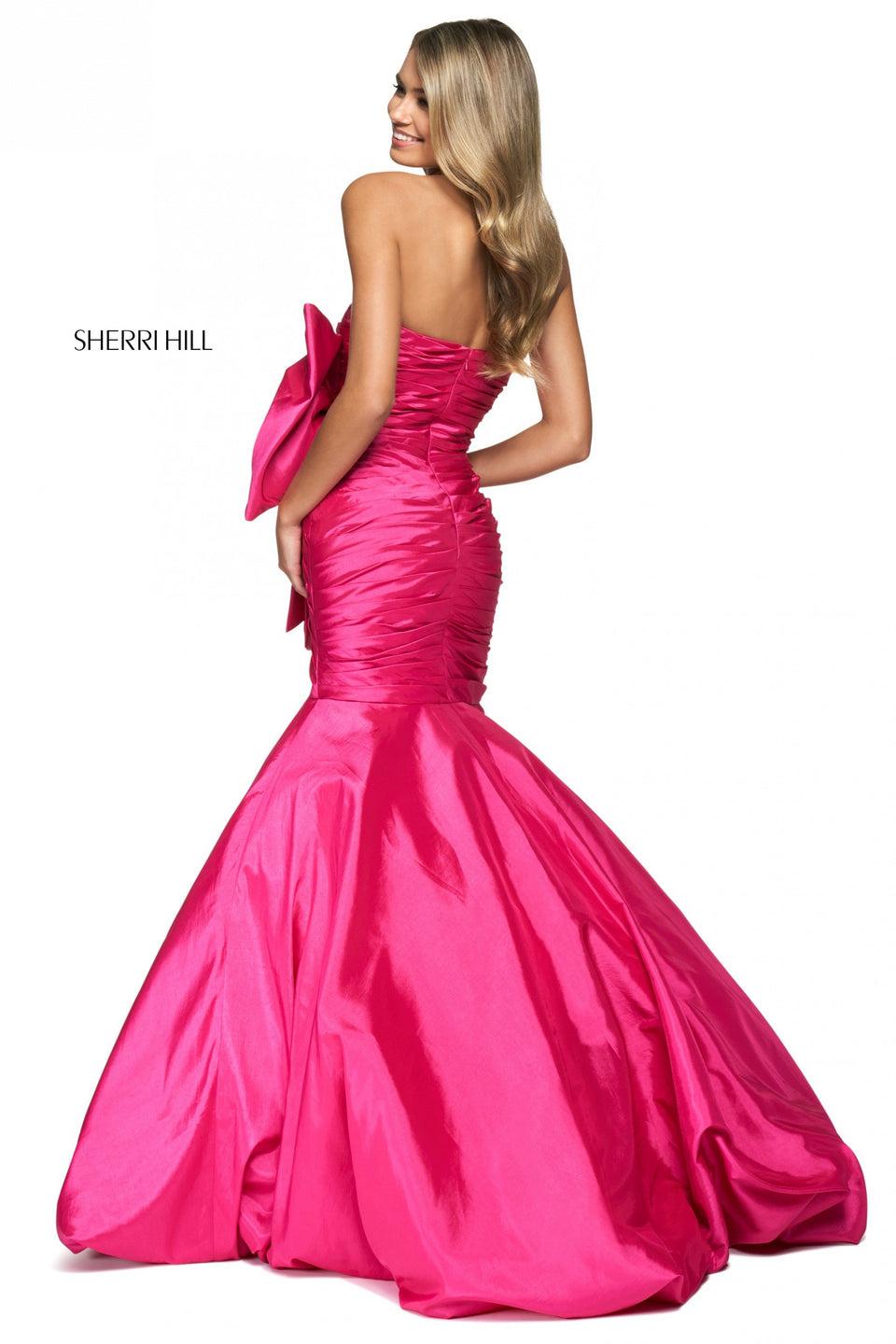 Sherri Hill Taffeta Mermaid Dress With Strapless Neckline Pleated Bodice And Large Embellished Bow On The Hip