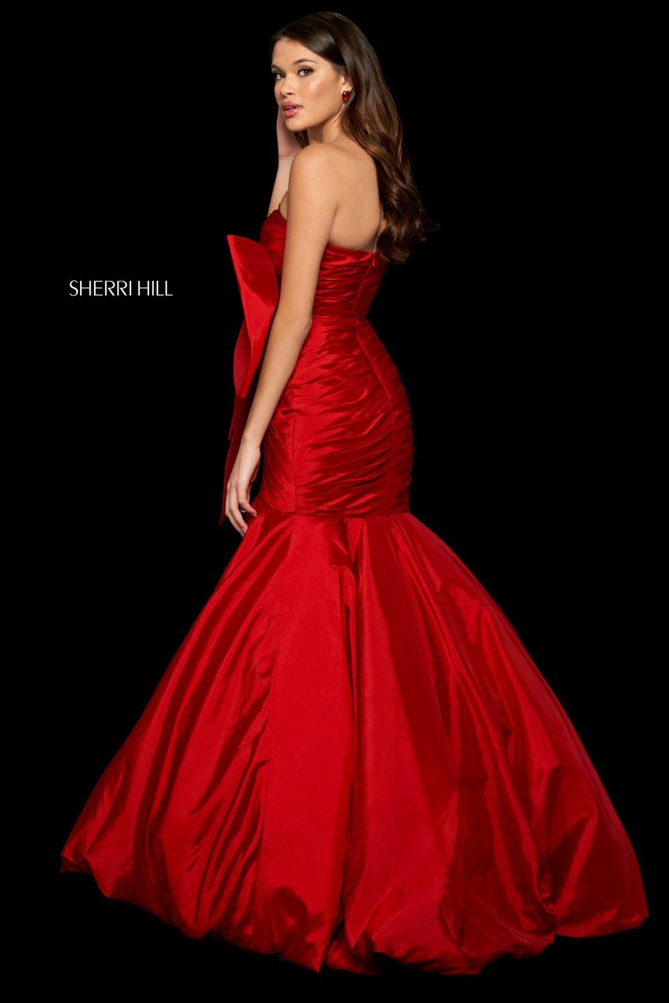 Sherri Hill Taffeta Mermaid Dress With Strapless Neckline Pleated Bodice And Large Embellished Bow On The Hip