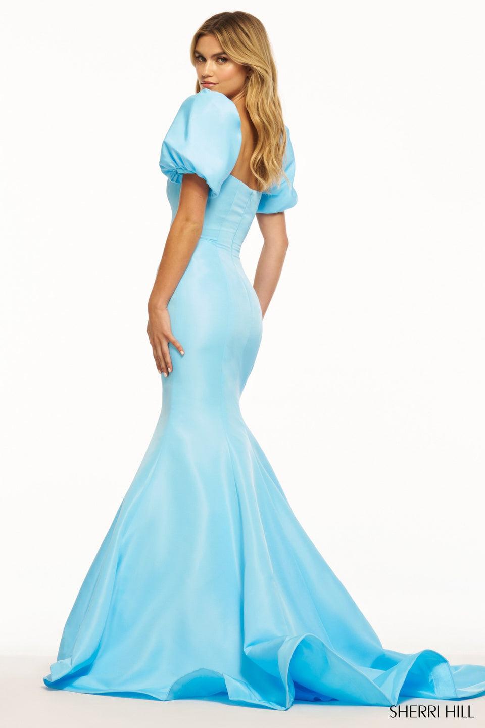 sherri hill Taffeta mermaid gown with balloon sleeves