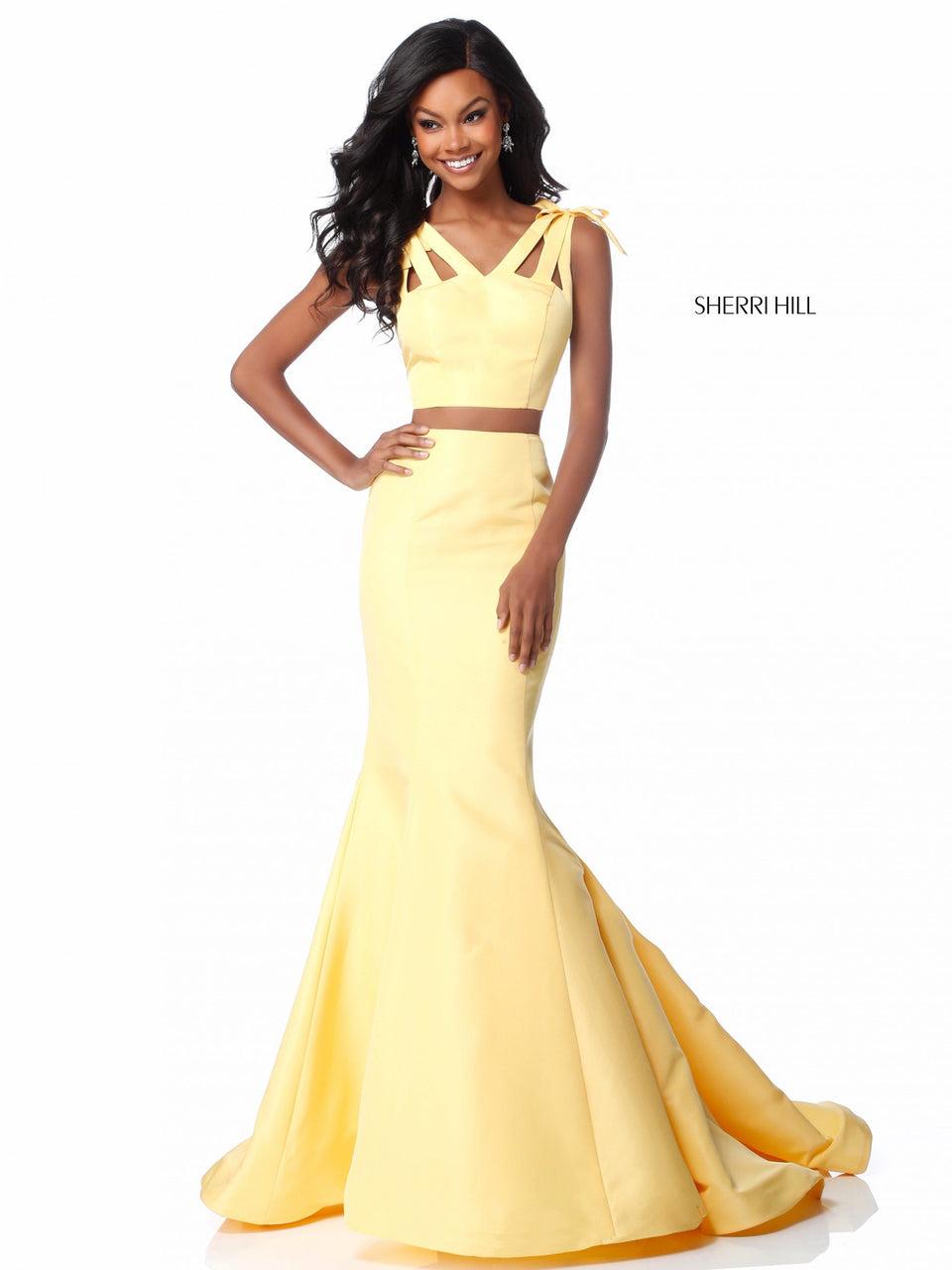Sherri Hill Taffeta Mermaid Two Piece With Bows On The Shoulder