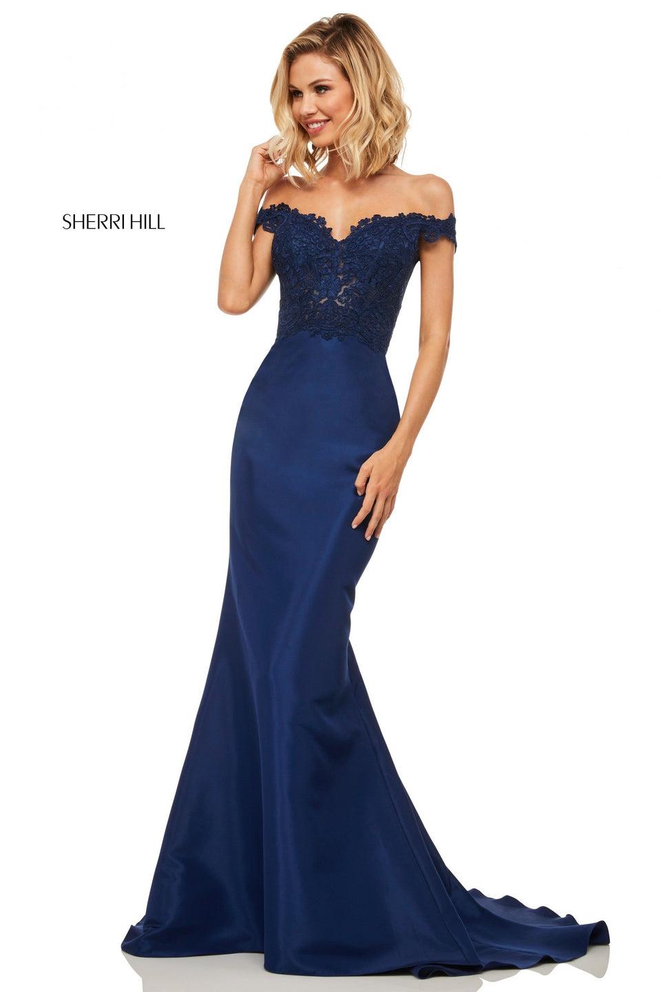 Sherri Hill Taffeta Mermaid With Lace Off The Shoulder Bodice