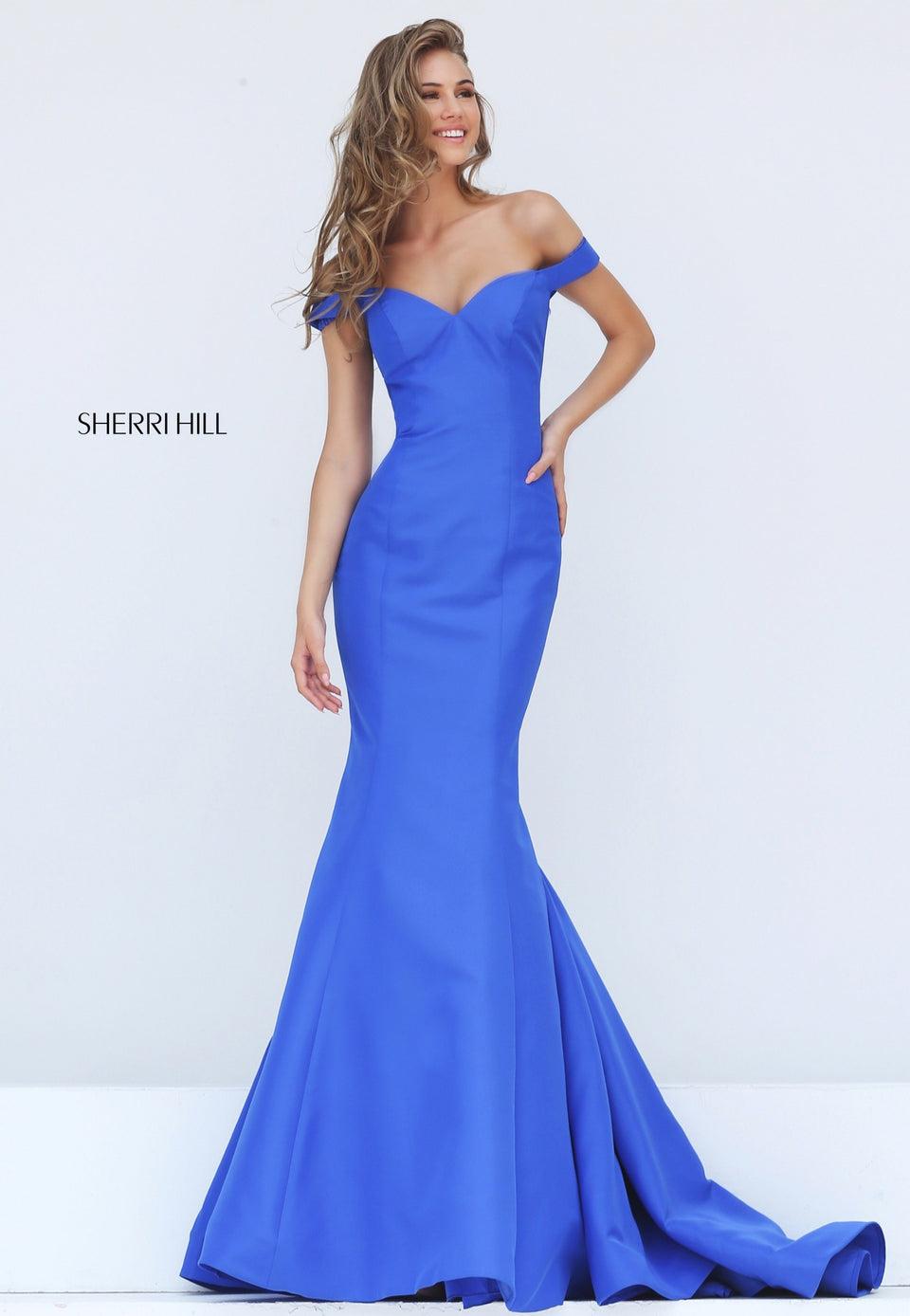 sherri hill Taffeta off-the-shoulder mermaid with sweetheart neckline
