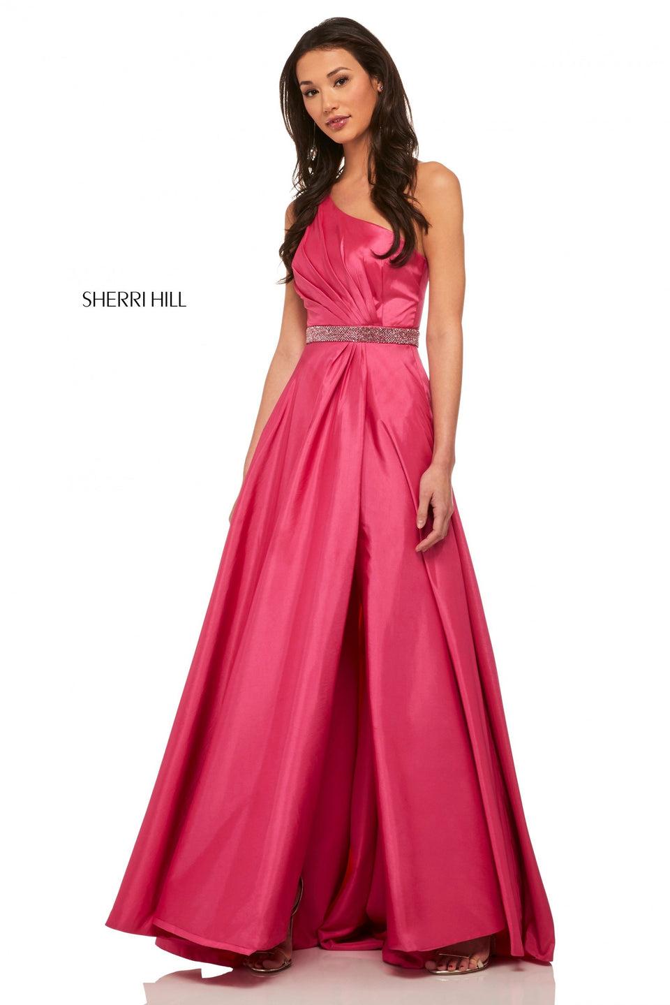 Sherri Hill Taffeta One-shoulder With A Ruched Bodice And Beaded Waistband