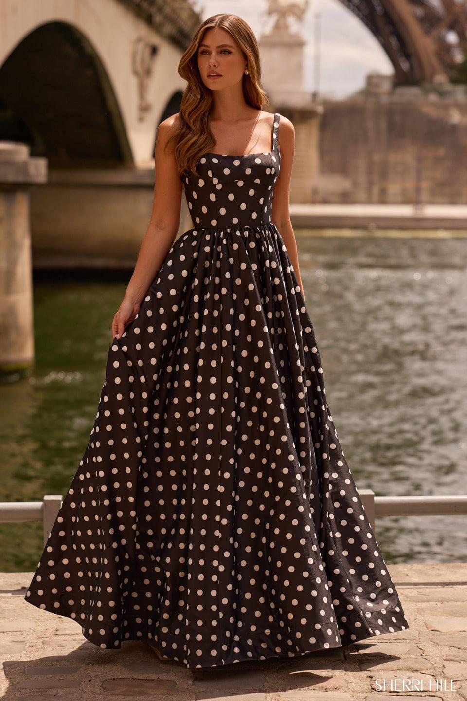 Sherri Hill Taffeta Polkadot Ball Gown With An Open Back