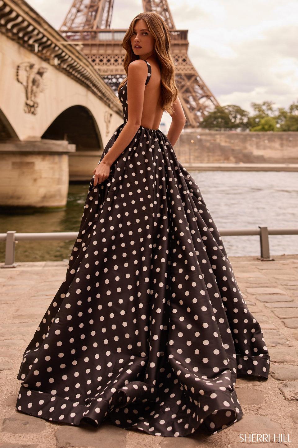 Sherri Hill Taffeta Polkadot Ball Gown With An Open Back