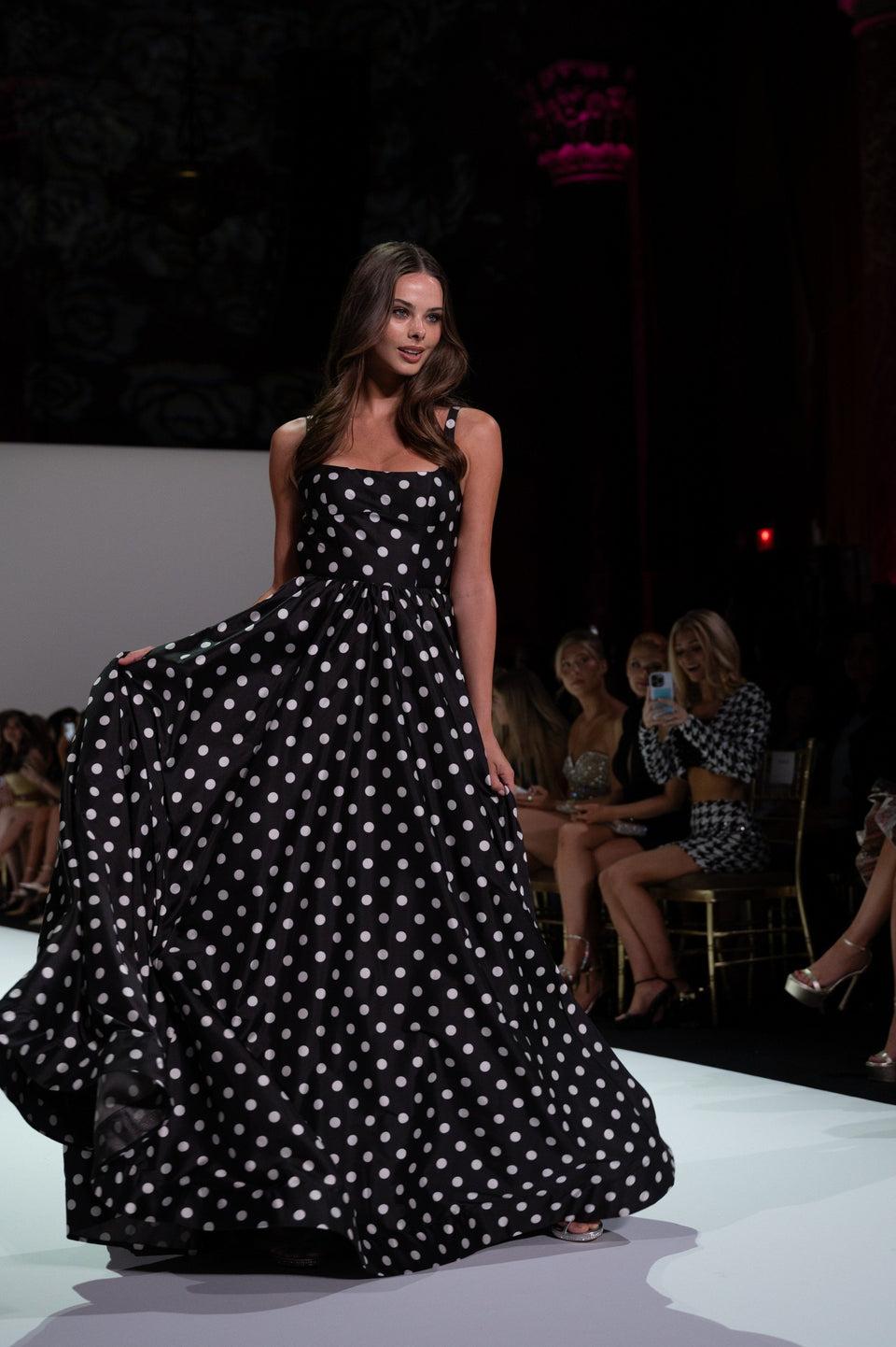 Sherri Hill Taffeta Polkadot Ball Gown With An Open Back