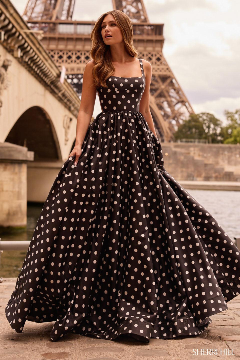 sherri hill Taffeta polkadot ball gown with an open back