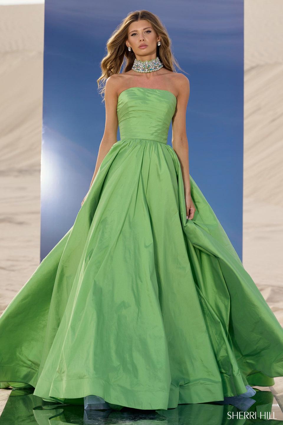Sherri Hill Taffeta Strapless Ball Gown With Beaded Chocker