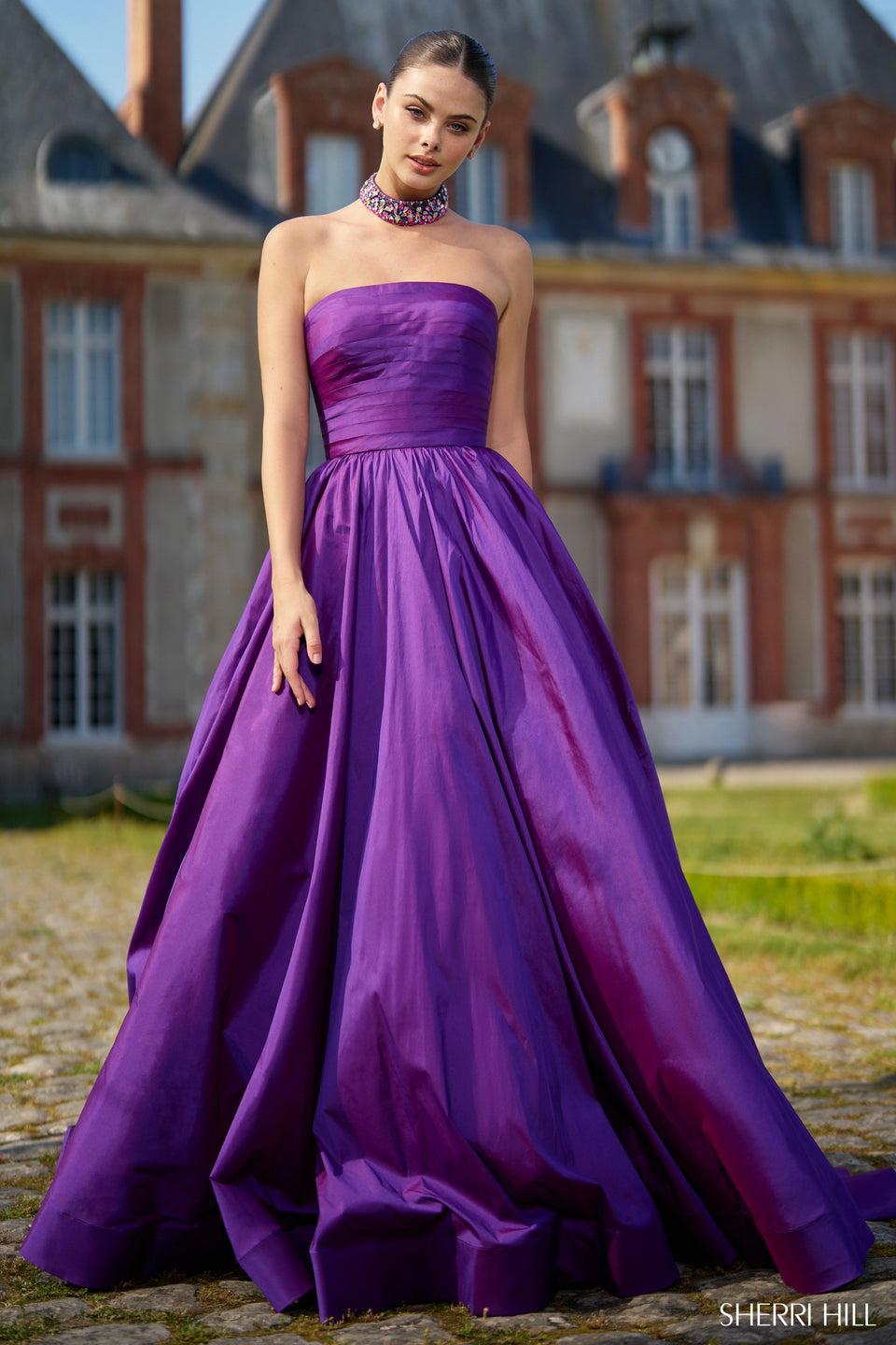 Sherri Hill Taffeta Strapless Ball Gown With Beaded Chocker