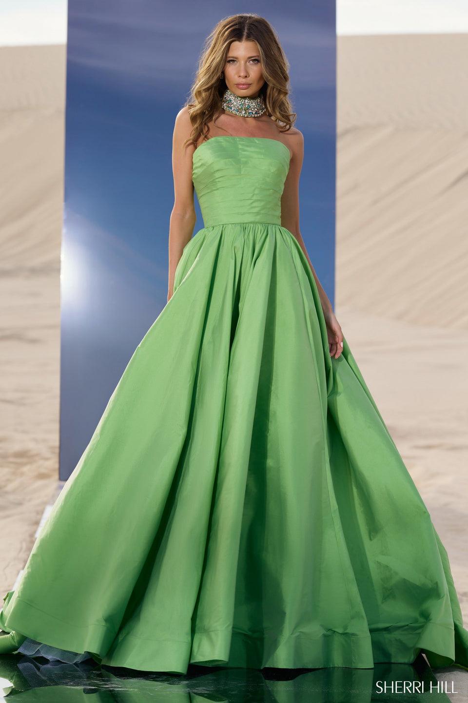 sherri hill Taffeta strapless ball gown with beaded chocker