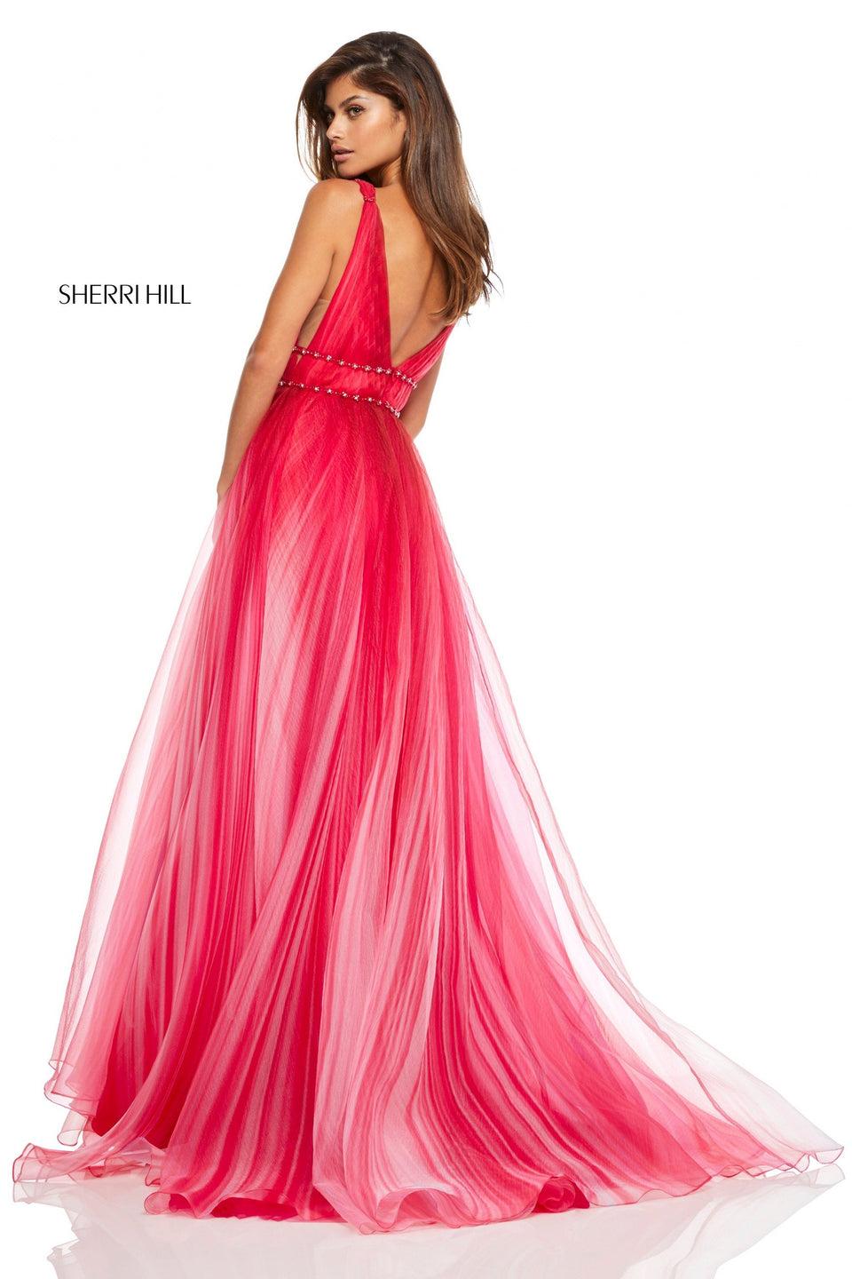 Sherri Hill Textured Ombre Organza Ball Gown With Double Beaded Waistband