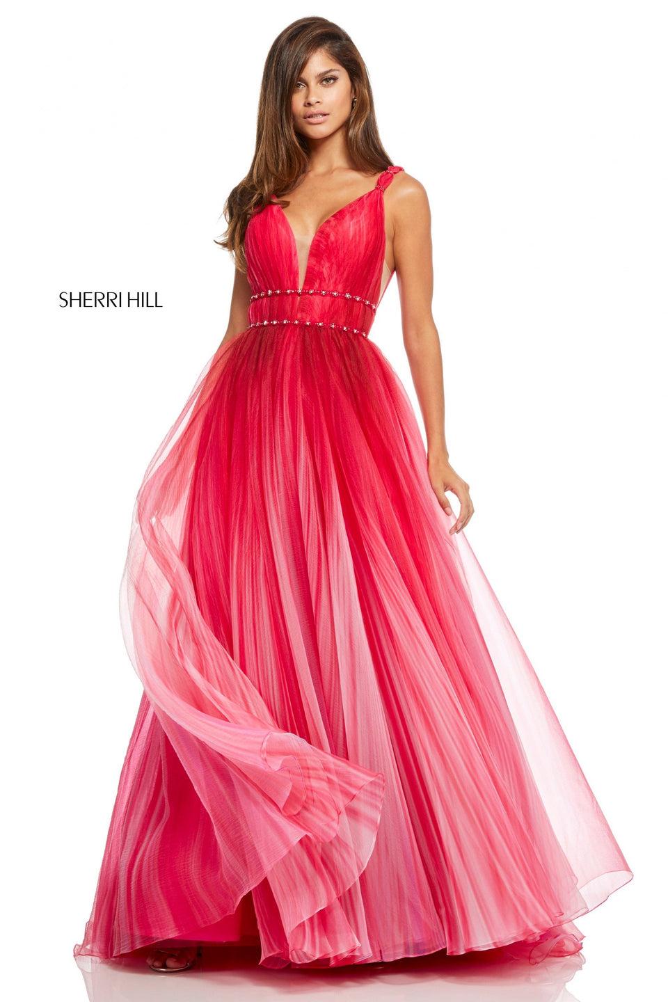 sherri hill Textured ombre organza ball gown with double beaded waistband