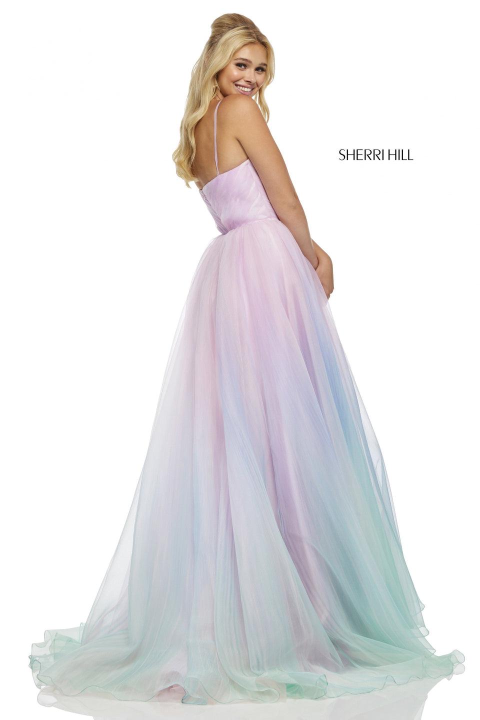 Sherri Hill Textured Ombre Organza Ball Gown With Ruched Bodice And Flower At Waist