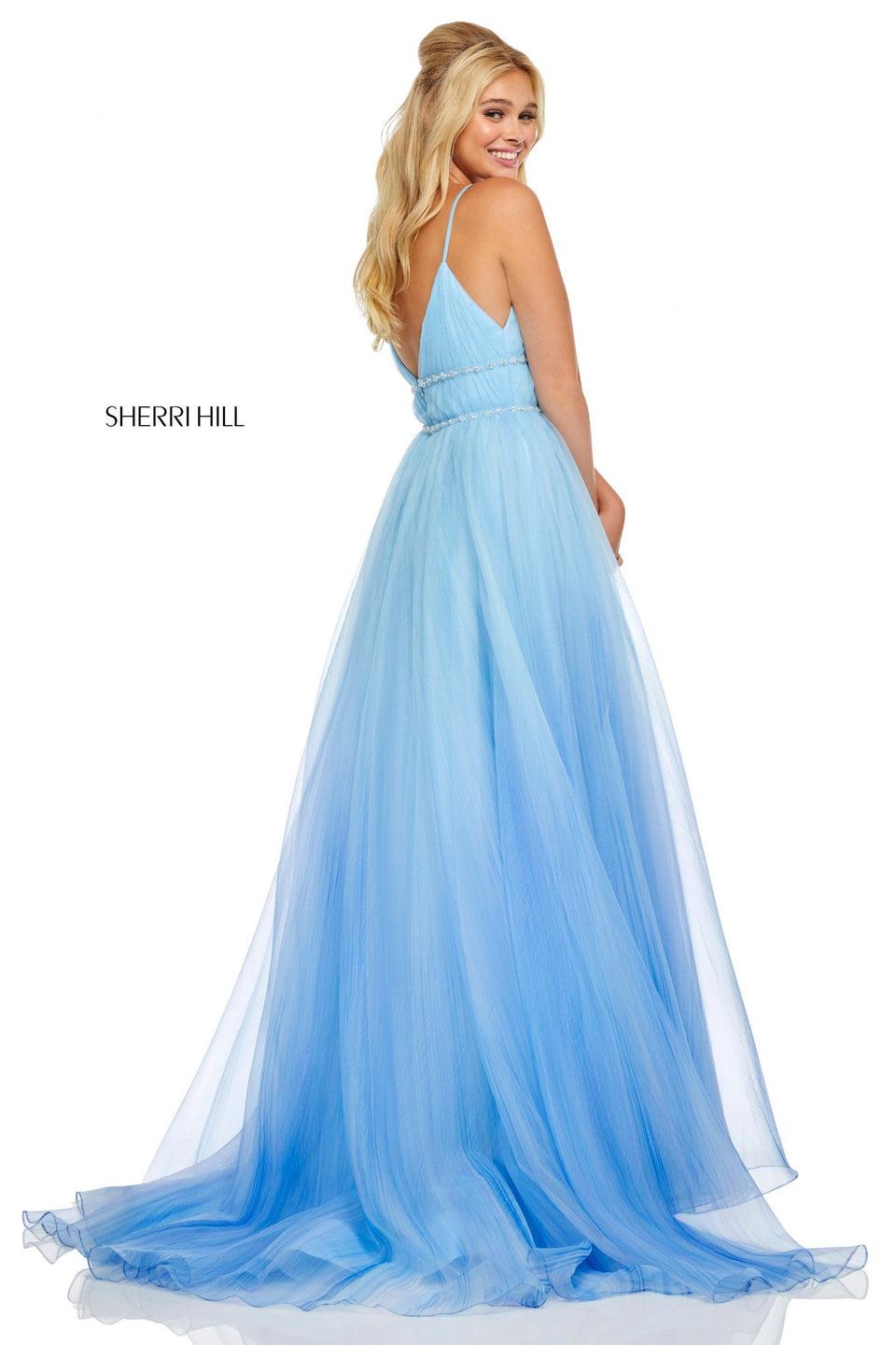 Sherri Hill Textured Ombre Organza Ball Gown With V-neck Bodice
