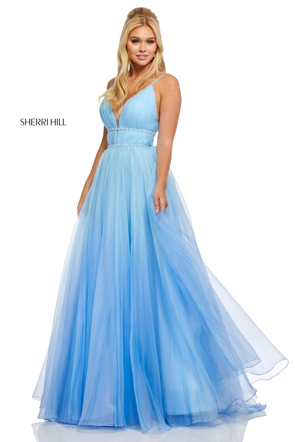 sherri hill Textured ombre organza ball gown with V-neck bodice