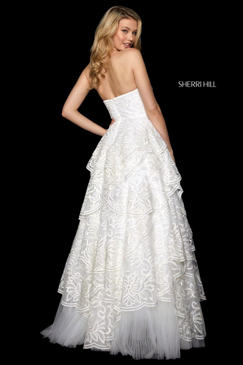 Sherri Hill Tiered Beaded Lace And Tulle Ball Gown With Strapless Neckline