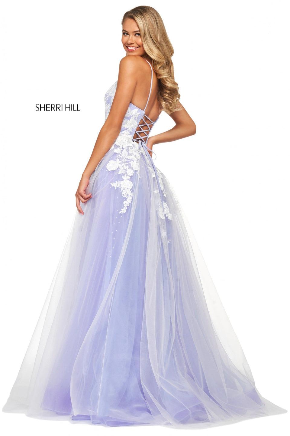 Sherri Hill Tulle A-line Dress With Lace Bodice With Deep Sweetheart Neckline And Corset Style Lace Up Back