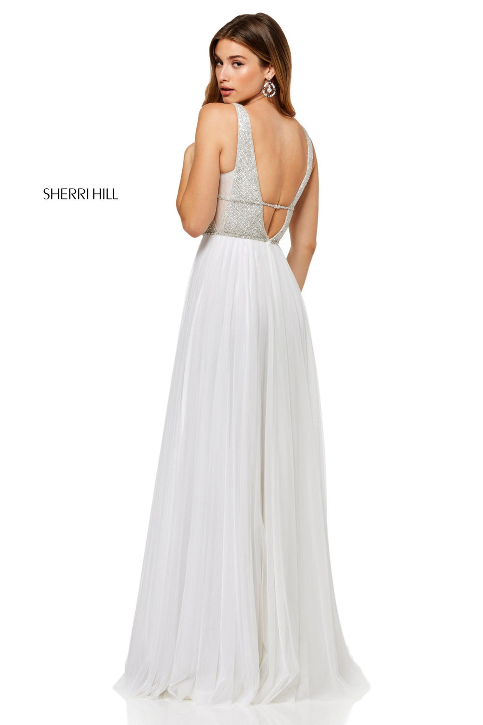 Sherri Hill Tulle A-line Gown With A Beaded V-neck Bodice