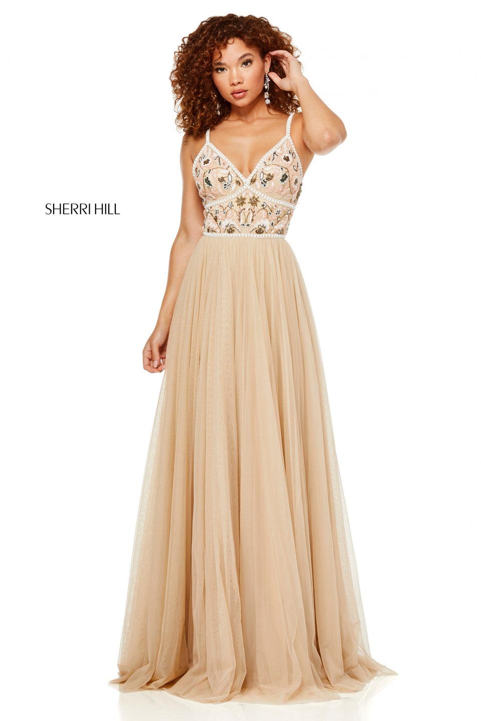 Sherri Hill Tulle A-line Gown With A Multi Beaded V-neck Bodice