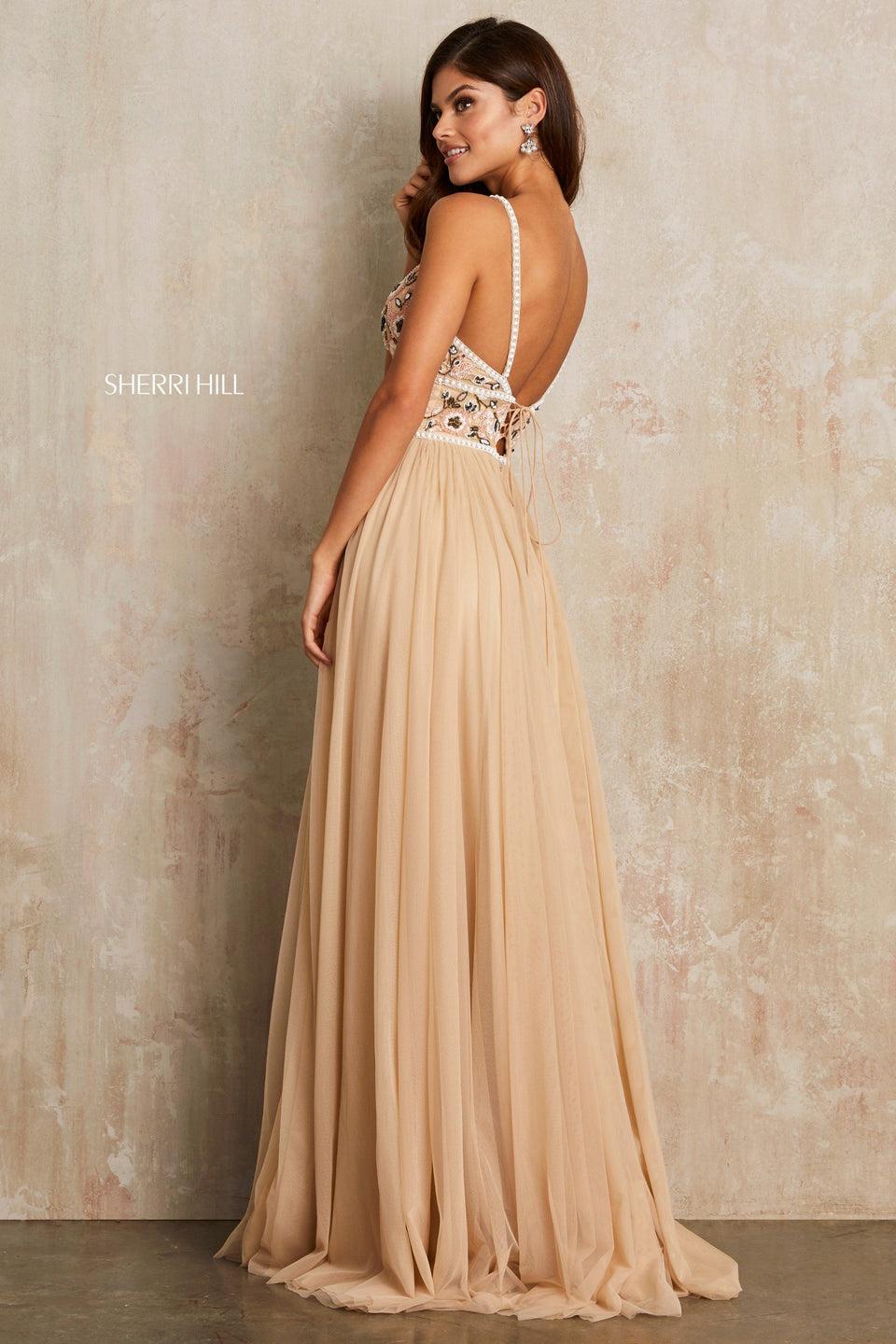 Sherri Hill Tulle A-line Gown With A Multi Beaded V-neck Bodice