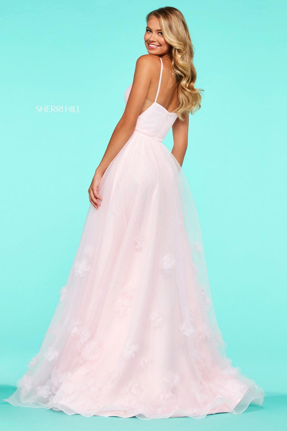 Sherri Hill Tulle A-line Gown With Flower Appliques